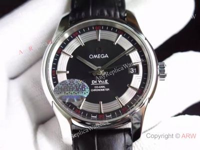Copy Swiss Omega De Ville SS Black Leather Watch 8500 Movement